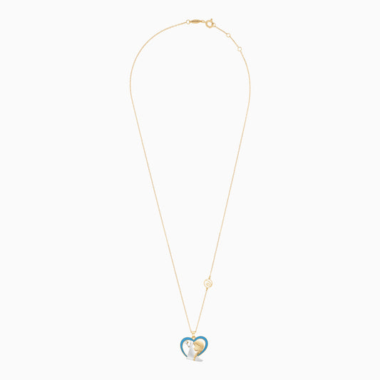 18k Yellow Gold Elsa & Anna Heart Necklace With Natural Diamonds & Enamel Disney Frozen