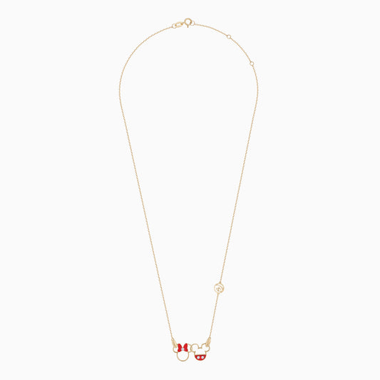 Disney- Mickey & Friends- 18k Yellow Gold Necklace Mickey & Mini logos with Natural diamonds & Enamel