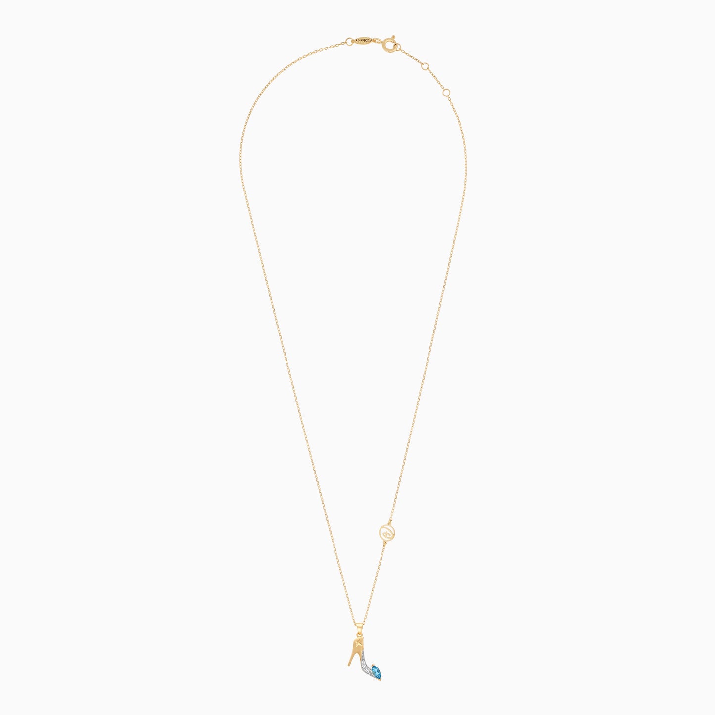 Disney Princess Cinderella Shoe Necklace in 18k Yellow Gold with Diamonds & Blue Topaz | Disney Collection