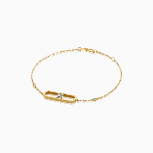 18k yellow gold natural diamond initial “K” bracelet