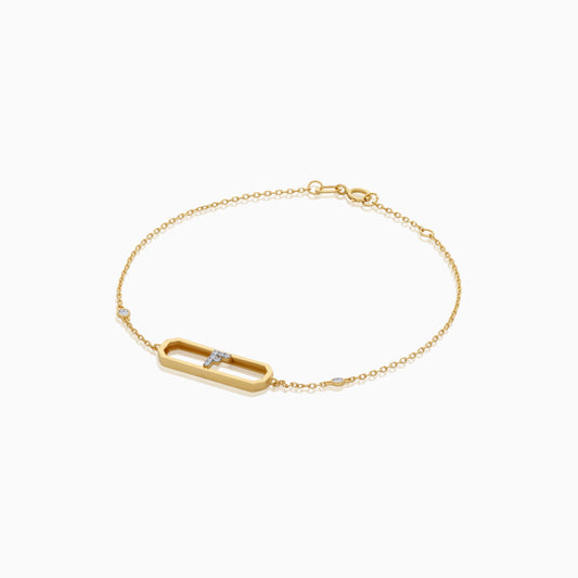 18k yellow gold natural diamond initial “F” bracelet