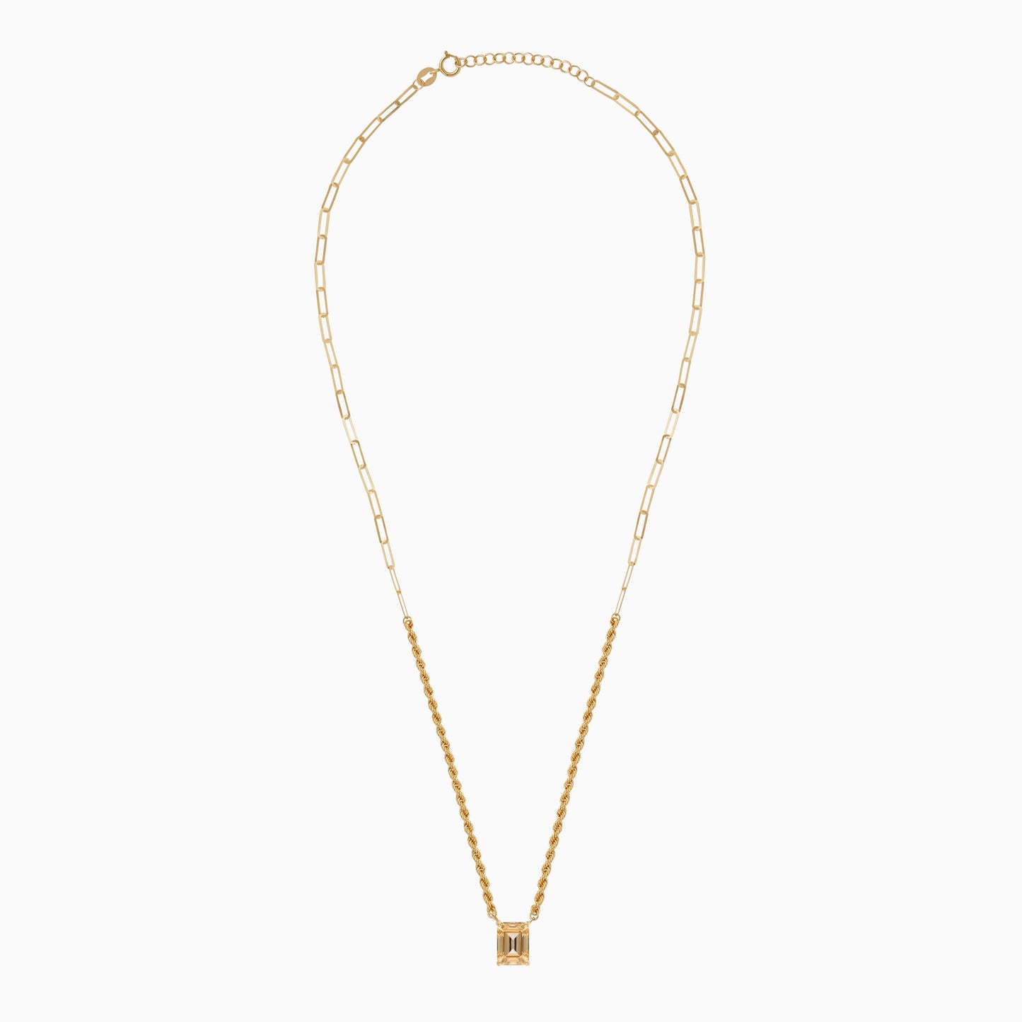 18K Yellow Gold Rope & Paperclip Chain Necklace with Yellow Swarovski Baguette-Cut Stone | Valentine Collection