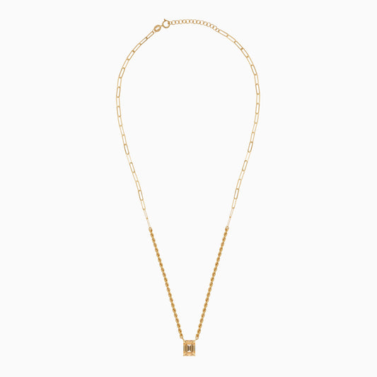 18K Yellow Gold Rope & Paperclip Chain Necklace with Yellow Swarovski Baguette-Cut Stone | Valentine Collection