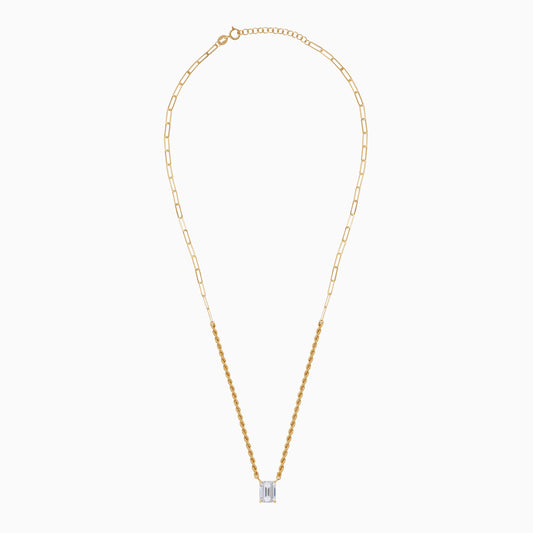 18K Yellow Gold Rope & Paperclip Chain with Transparent Baguette-Cut Swarovski Zirconia | Valentine Collection