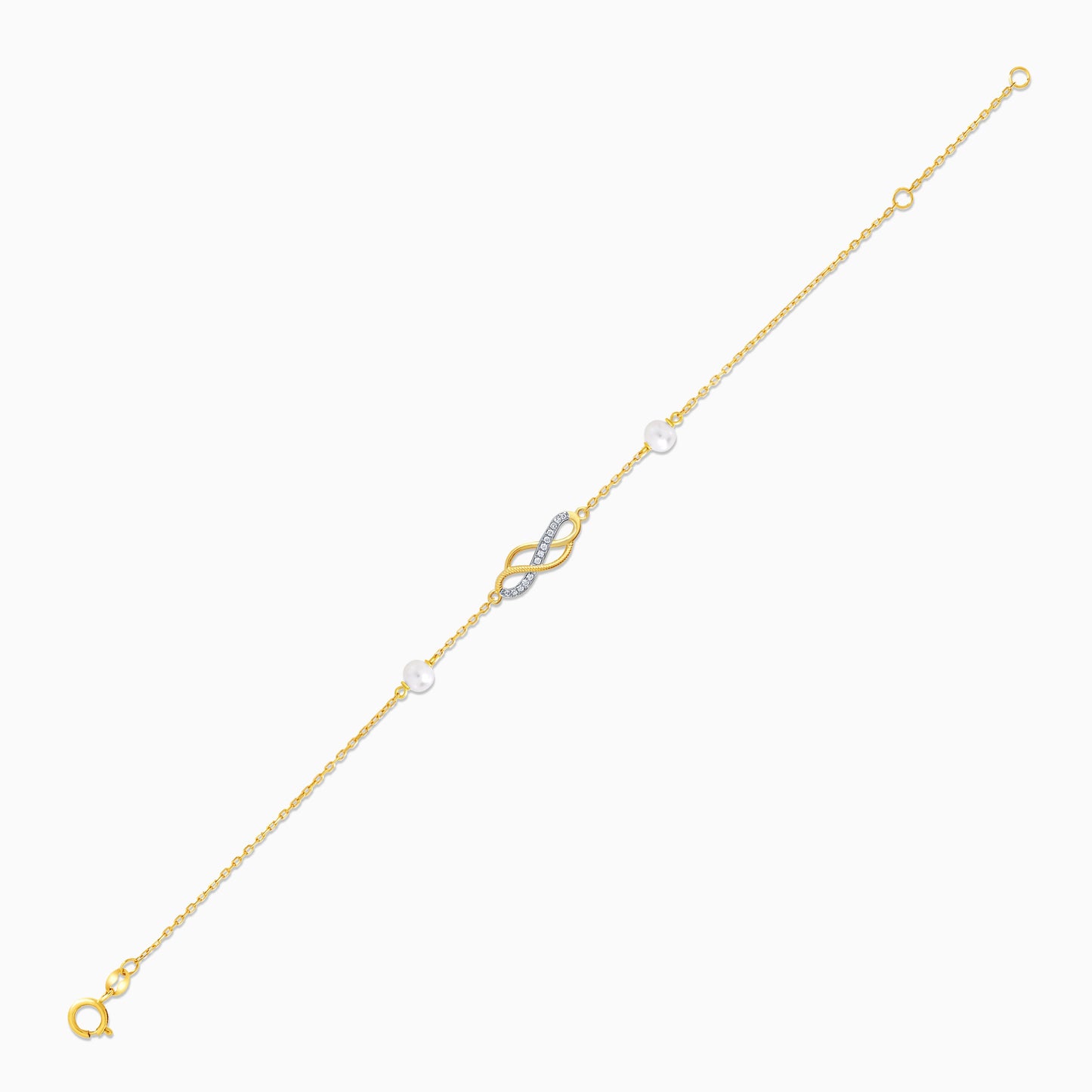 Natural Diamond Infinity bracelet in 18k yellow gold with pearls | Danah Collection