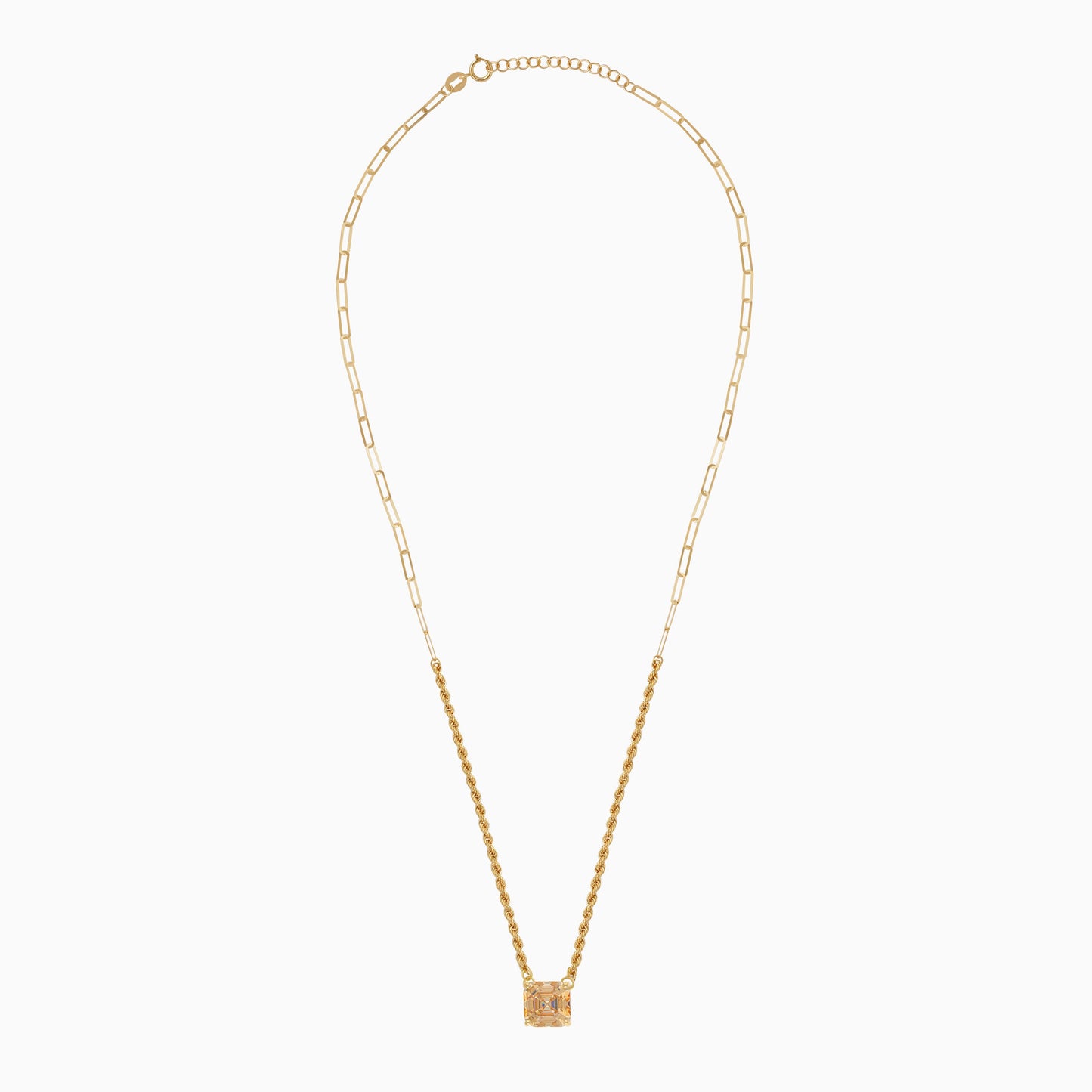 18K Yellow Gold Rope & Paperclip Chain Necklace with Yellow Asscher-Cut Swarovski Zircon | Valentine Collection