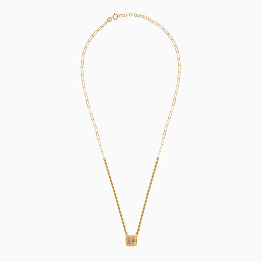 18K Yellow Gold Rope & Paperclip Chain Necklace with Yellow Asscher-Cut Swarovski Zircon | Valentine Collection