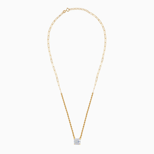 18k Yellow Gold Paperclip & Rope Necklace with Clear Asscher Swarovski Zirconia