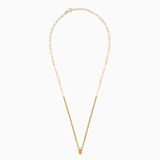 18k yellow gold Rope and paperclip chain decorated with a yellow Swarovski Zircon marquise -shaped stone | Valentine Collection