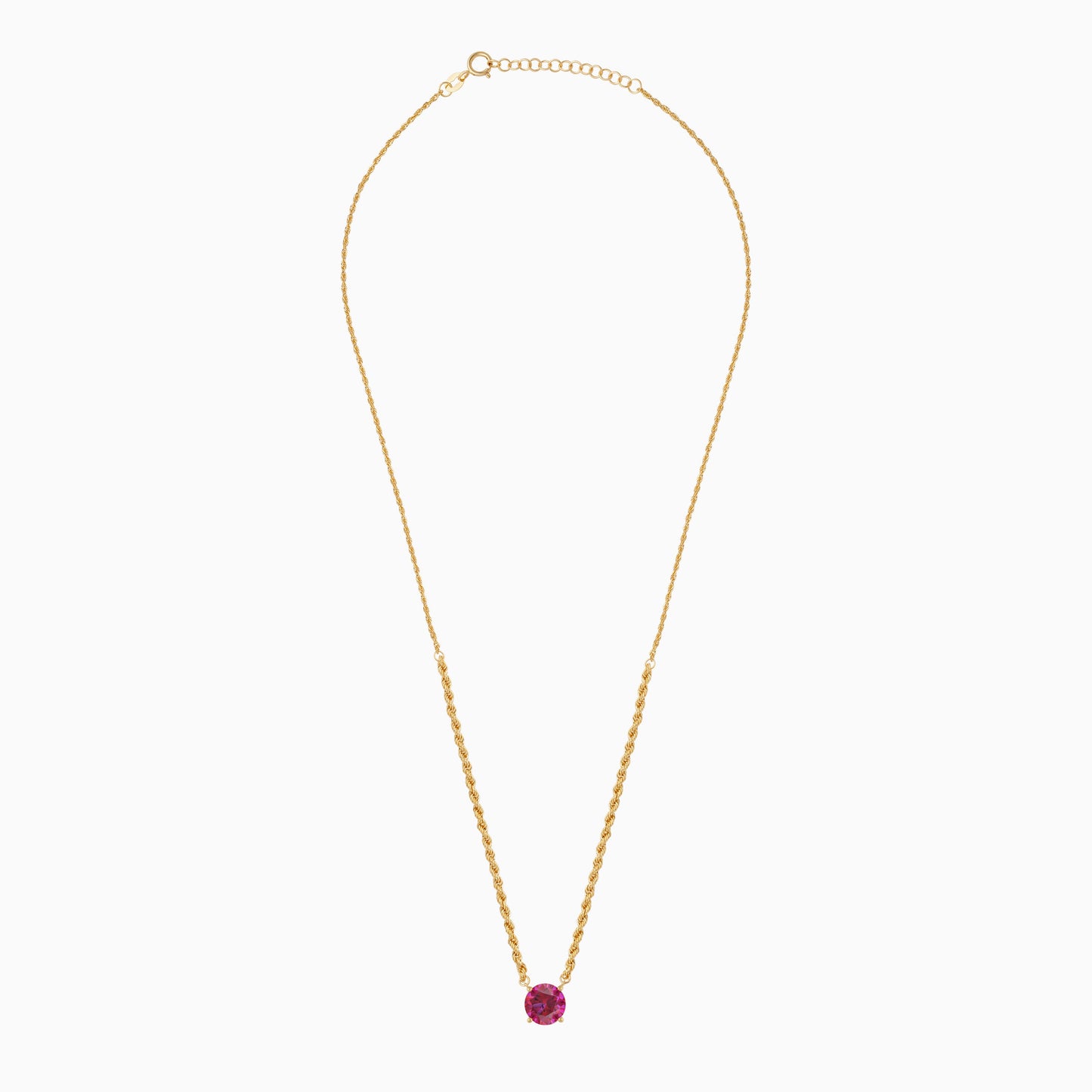 18K Yellow Gold Rope Chain with Dark Pink Round Swarovski Zircon | Valentine Collection