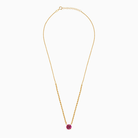 18K Yellow Gold Rope Chain with Dark Pink Round Swarovski Zircon | Valentine Collection