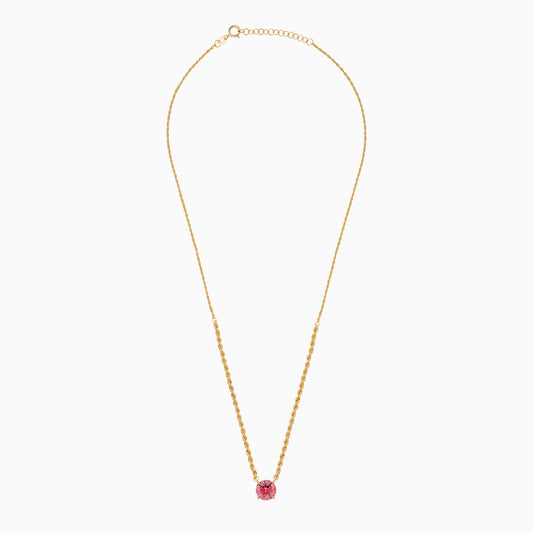 18k yellow gold rope chain decorated with a pink Swarovski zircon round-shaped stone | valentine collection