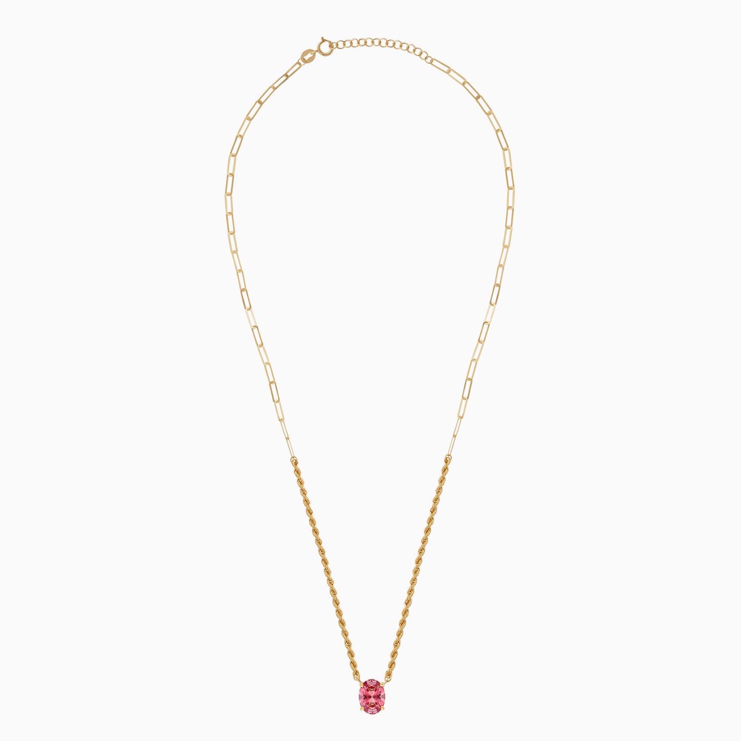 18K Yellow Gold Rope & Paperclip Chain with Pink Swarovski Zircon | Valentine Collection