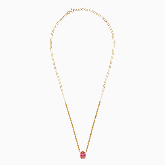 18K Yellow Gold Rope & Paperclip Chain with Pink Swarovski Zircon | Valentine Collection