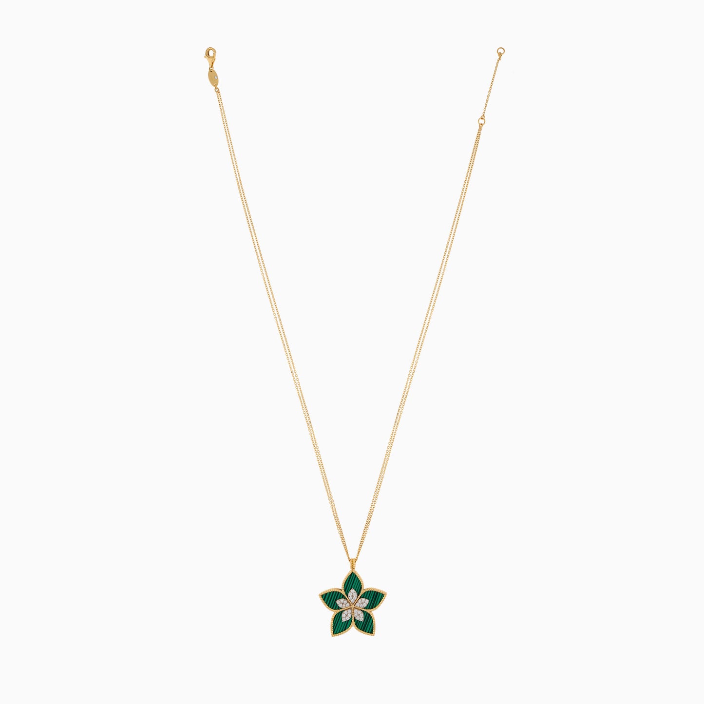 18K YELLOW GOLD NECKLACE WITH MALACHITE PENDANT AND NATURAL DIAMOND STONES