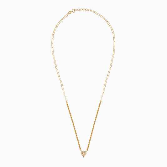 18K Yellow Gold Rope & Paperclip Chain with Yellow Swarovski Zircon Heart Pendant | Valentine Collection