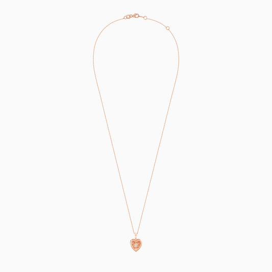 18k Rose Gold Heart Pendant with Dancing Natural Diamond Stone