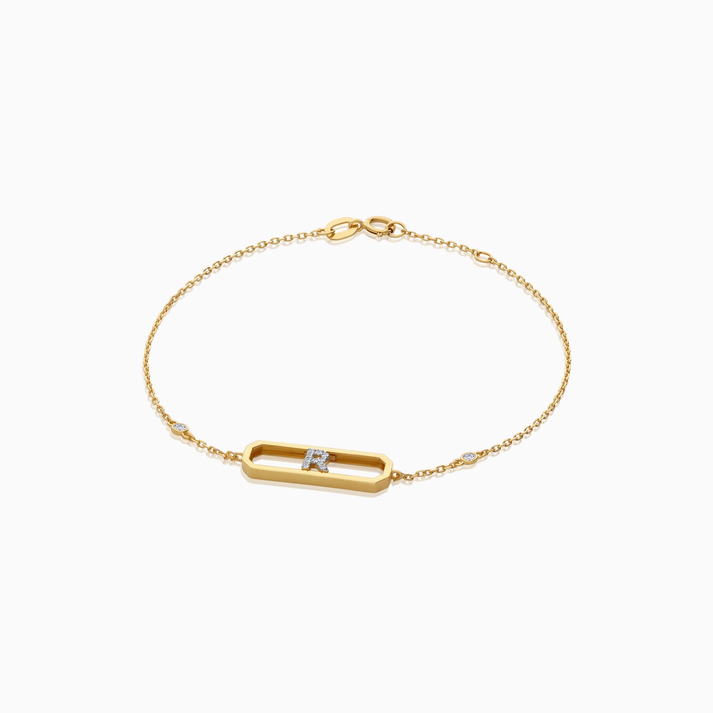 18k yellow gold natural diamond initial “R” bracelet