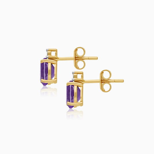 18k yellow gold pair of earrings decorated with Amethyst and natural diamond stones | Colour classic collection