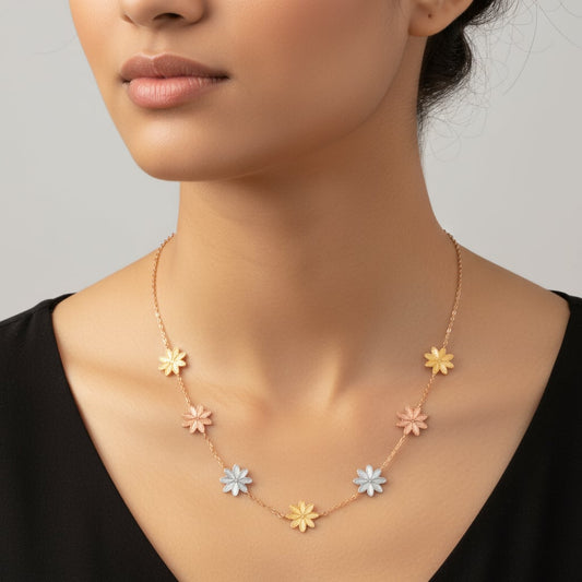Multiple gold color necklace 18k from the Farfalla collection with flowers shaped