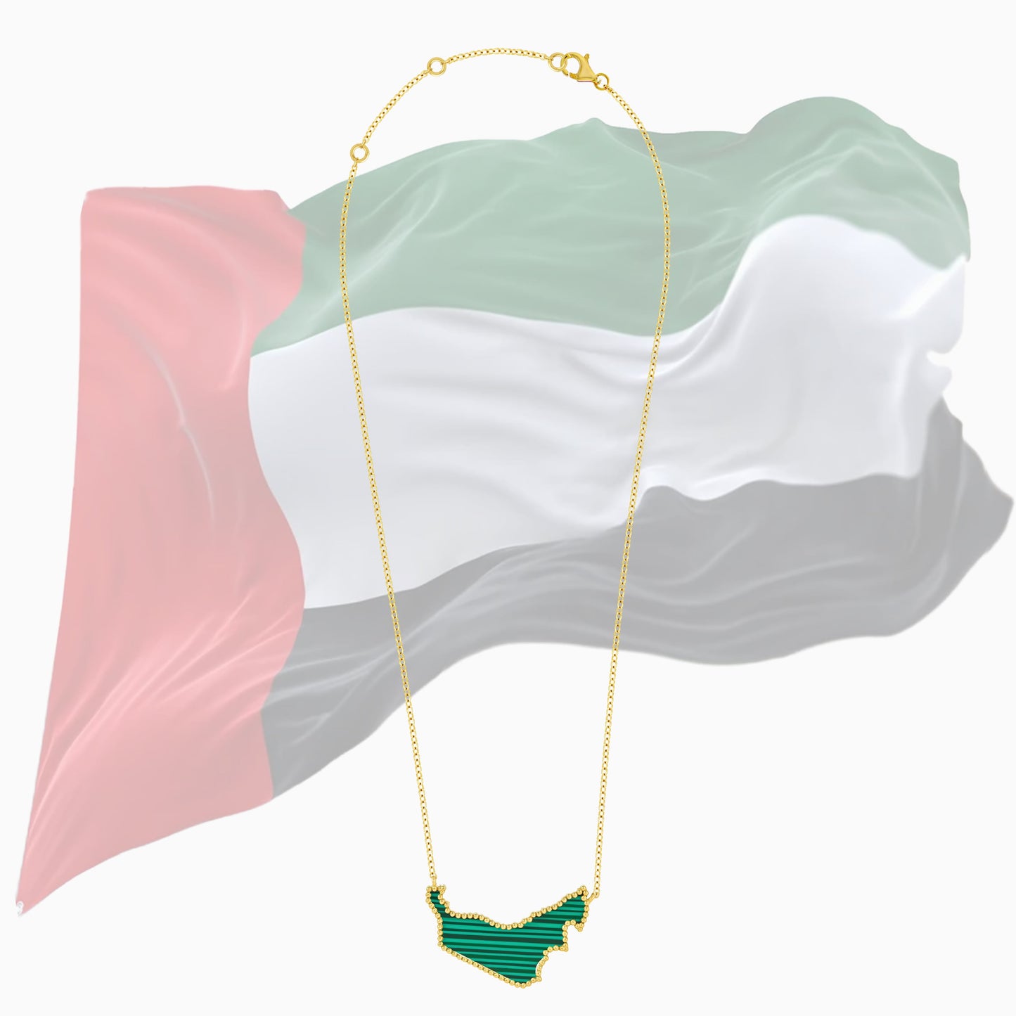 18K Yellow Gold UAE Map Pendant with Malachite