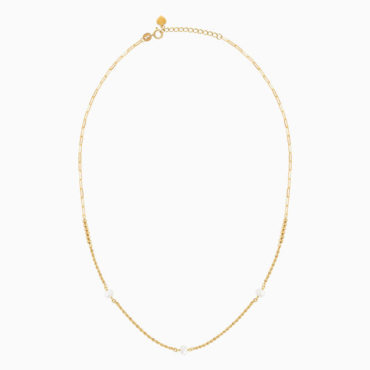Multitype chain with white pearls in 18k yellow gold