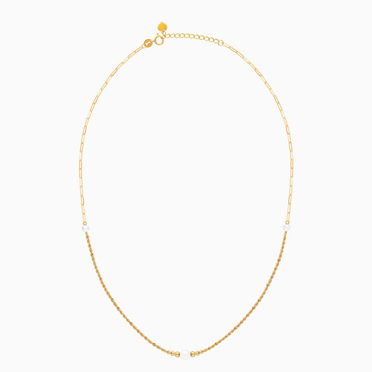 18k rope & paper clip chain with white pearls in 18k yellow gold