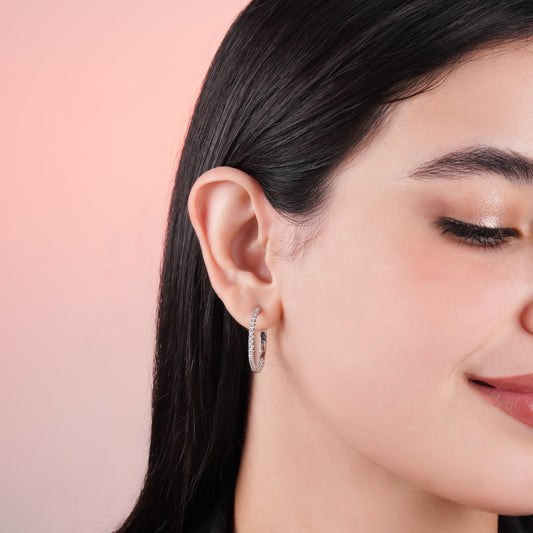 elegant 18k white gold with natural diamond round shape hoops