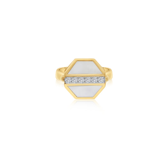 18k Yellow Gold Ring Natural Diamonds and MOP - Bovo Collection