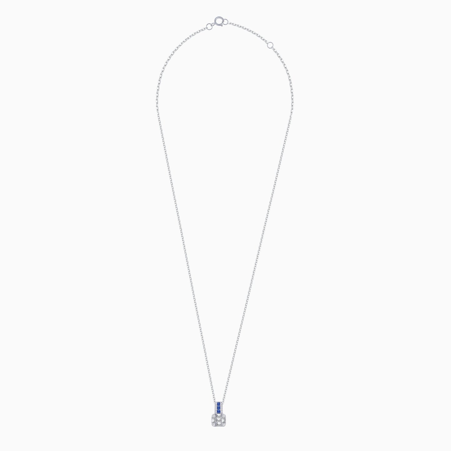 18K WHITE GOLD NECKLACE DECORATED WITH NATURAL DIAMOND AND SAPPHIRE STONES
