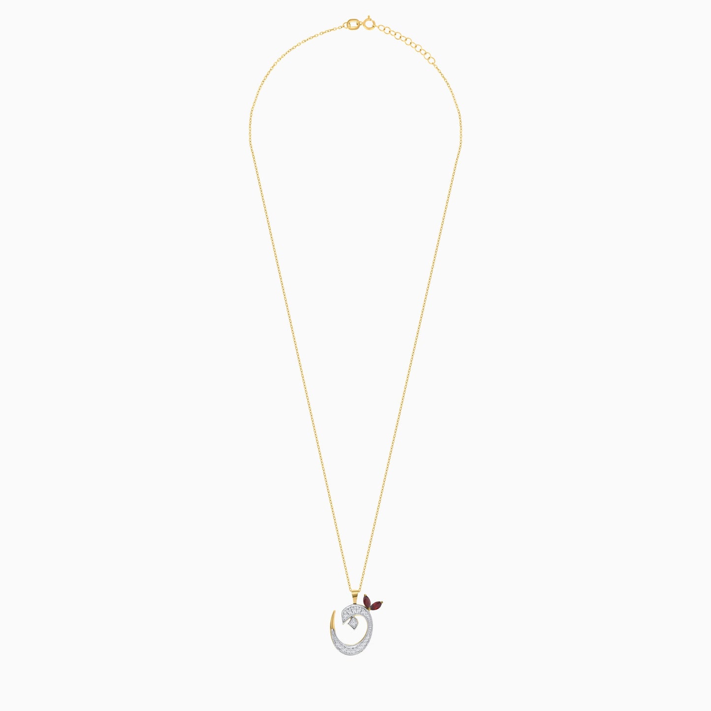 18k Yellow Gold 'Noon' Arabic Letter Necklace with Diamonds & Garnet | Horoufi Diamond Collection