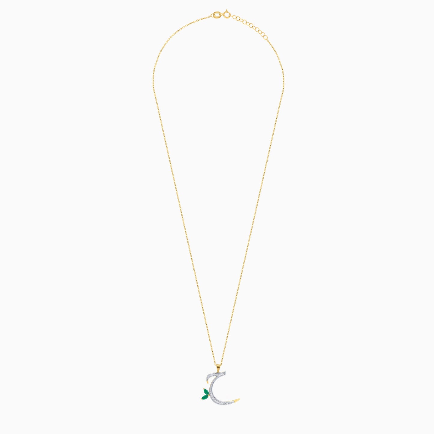 18k Yellow Gold 'Haa' Arabic Letter Necklace with Natural Diamonds & Agate | Horoufi Diamond Collection