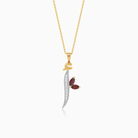 Horoufi 18k Yellow Gold 'ALIF' Letter Diamonds and Gems Necklace