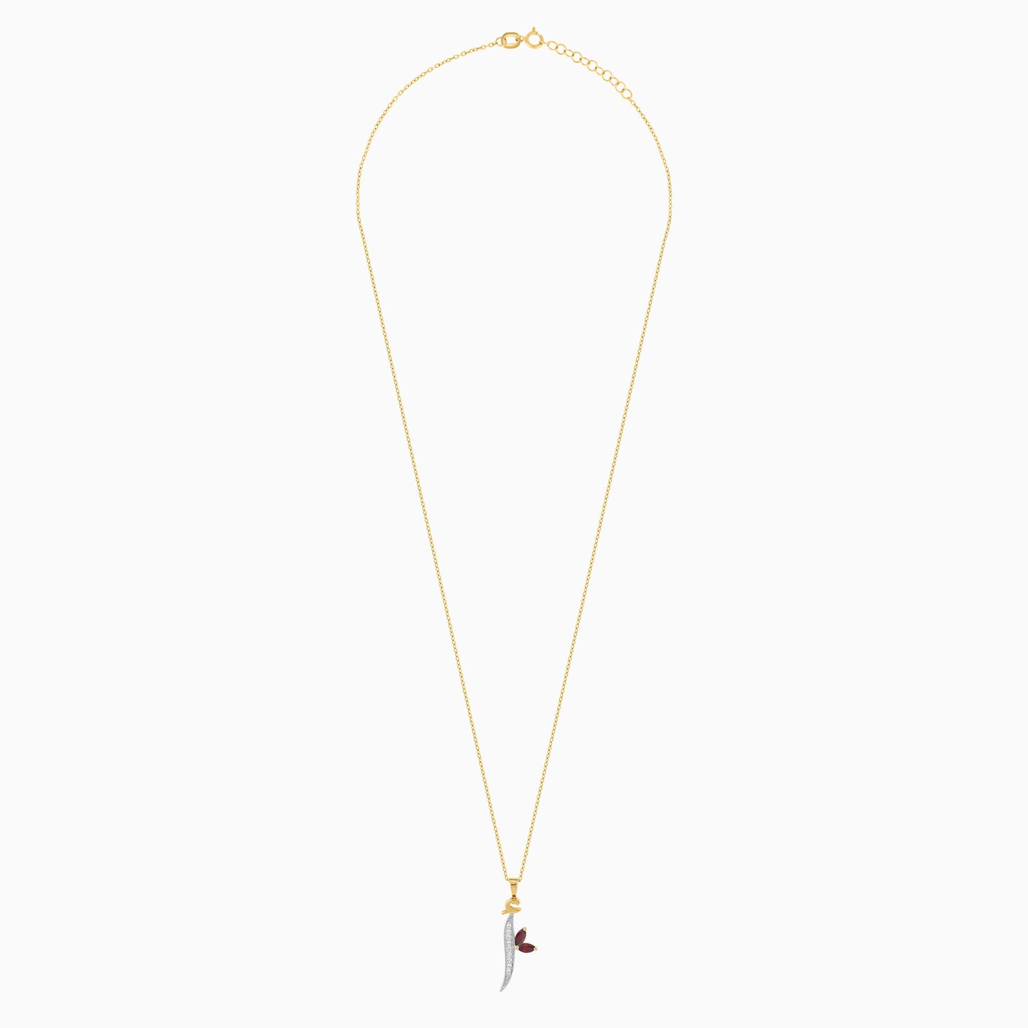 18k Yellow Gold 'ALIF' Arabic Letter Necklace with Natural Diamonds & Garnet | Horoufi Diamond Collection