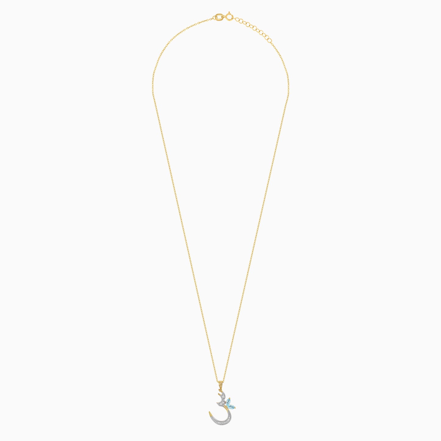 18k Yellow Gold 'Seen' Arabic Necklace with Diamonds & Blue Topaz | Horoufi Diamond Collection
