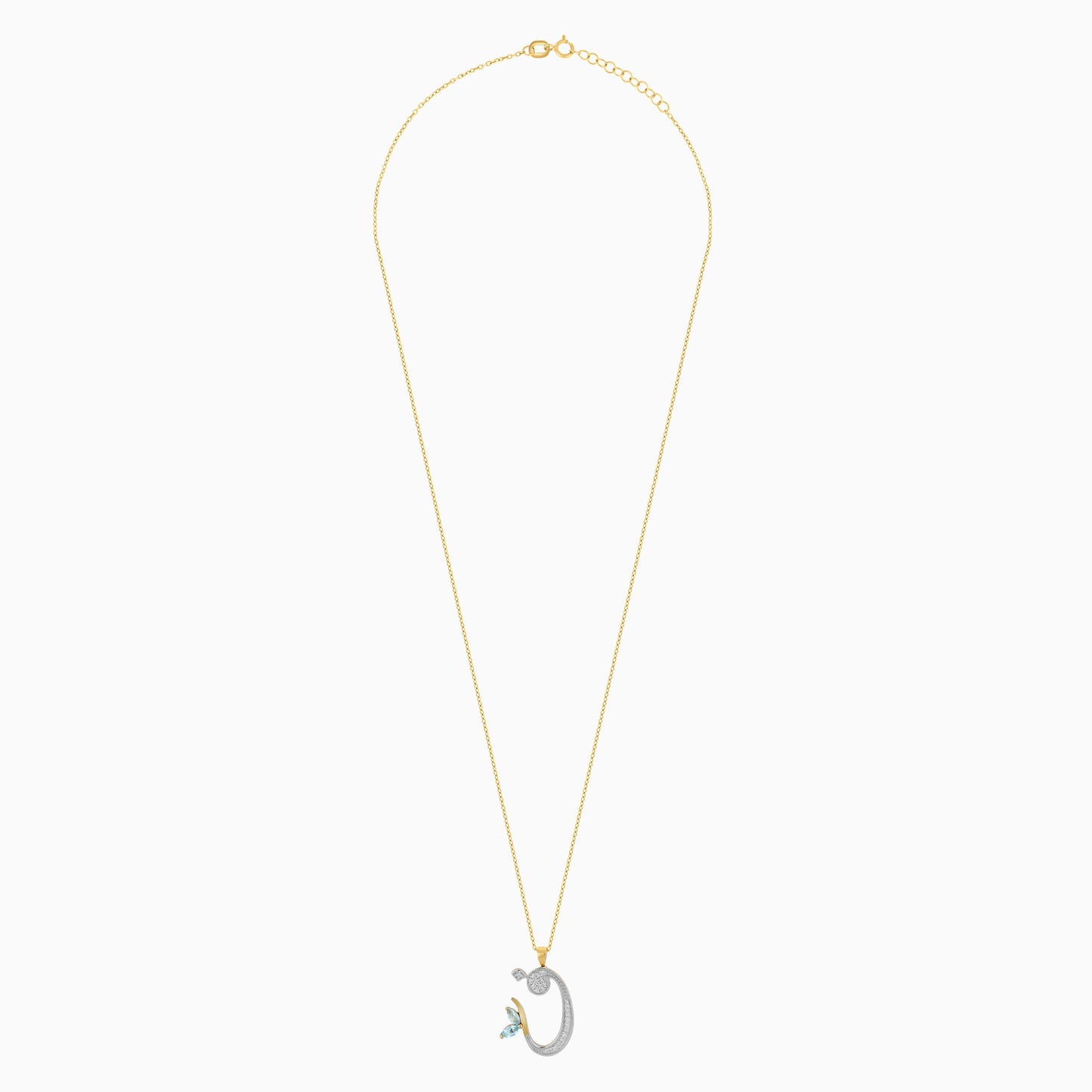 18k Yellow Gold ‘FAA’ Arabic Letter Necklace with Natural Diamonds & Blue Topaz | Horoufi Diamond Collection