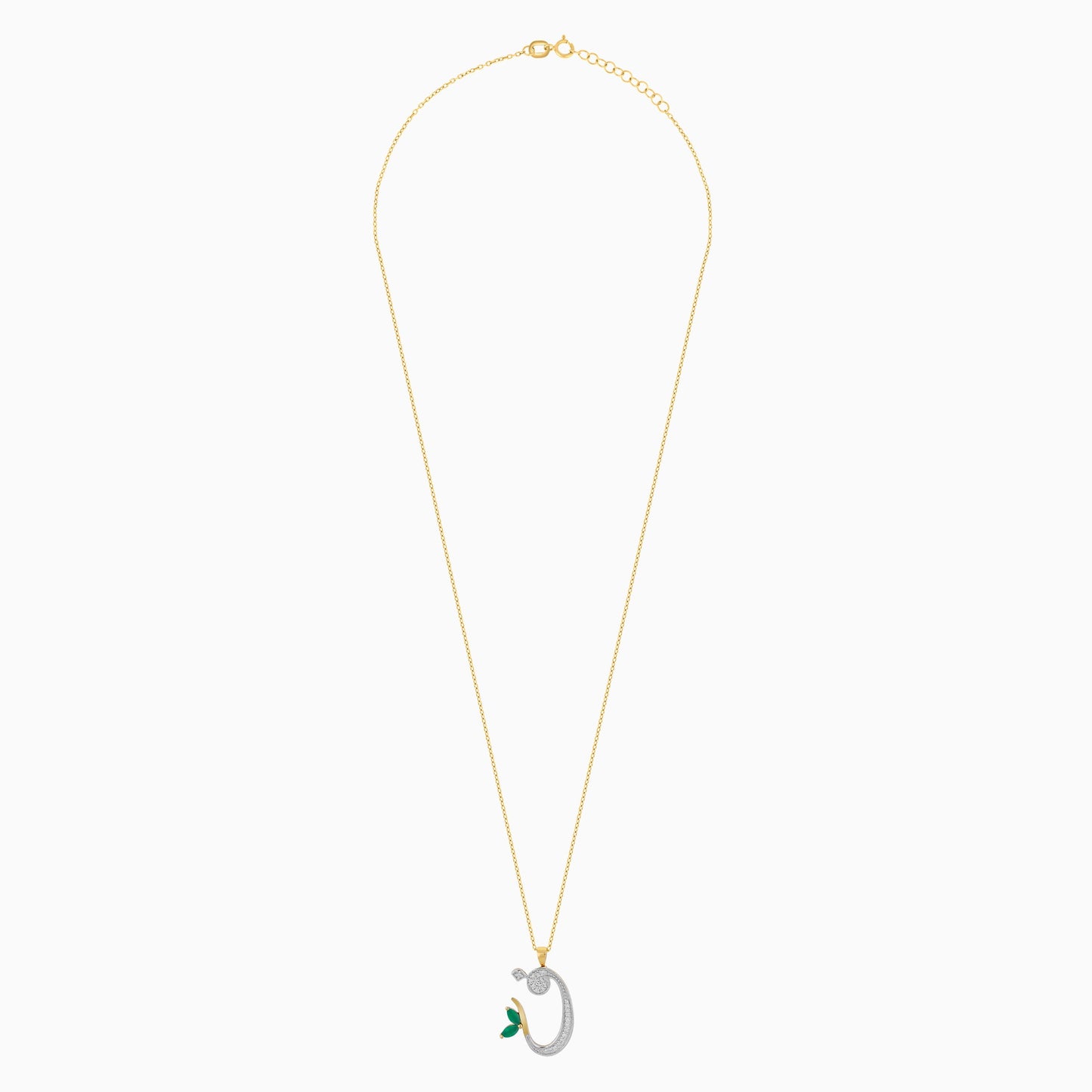 18k Yellow Gold FAA Arabic Letter Necklace with Diamonds & Green Agate | Horoufi Diamond Collection