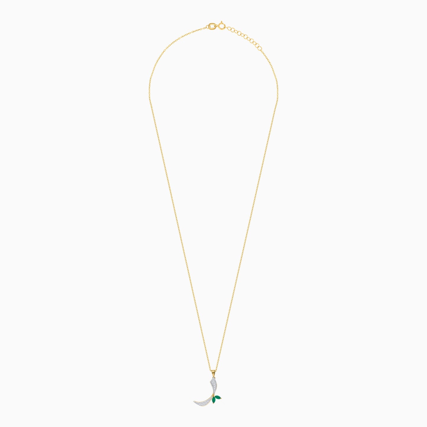 18k Yellow Gold 'Raa' Arabic Letter Necklace with Natural Diamonds & Agate | Horoufi Diamond Collection