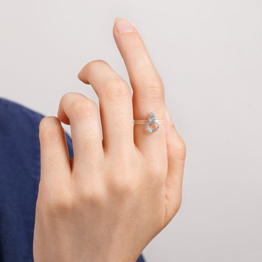 18K Gold Floating Ring "Ghayn" Letter with Natural Diamonds