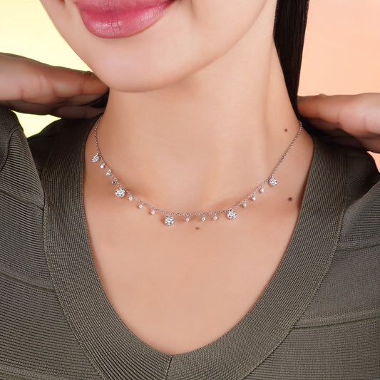 Trendy 18K White Gold Diamond Choker Necklace