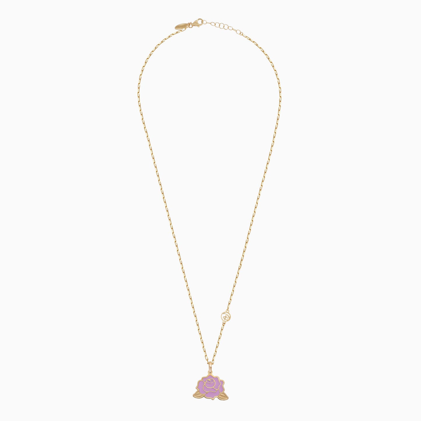Disney Princess Belle- Rose Necklace- 18 KT Yellow Gold- with Enamel