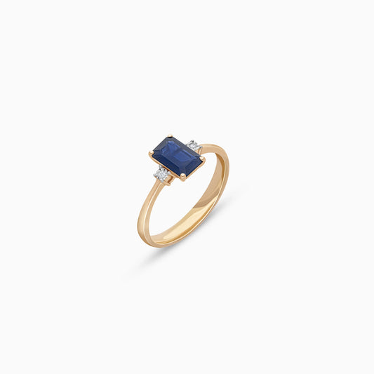 18k rose gold emerald cut Blue sapphire stone and natural diamond ring in 18k Rose gold | colour classic collection
