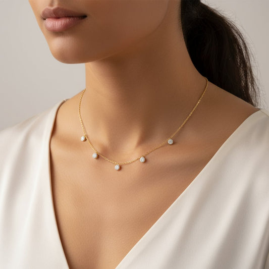 18k yellow gold necklace with dangling natural diamond stones | Trendy collection