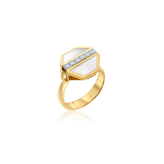 Bovo 18k Yellow Gold MOP Diamonds Ring