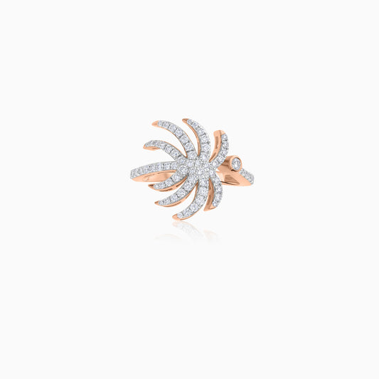 18k Rose Gold Open Ring Palm Tree shape Decorated with Natural Diamond | Al Nakhla Collection