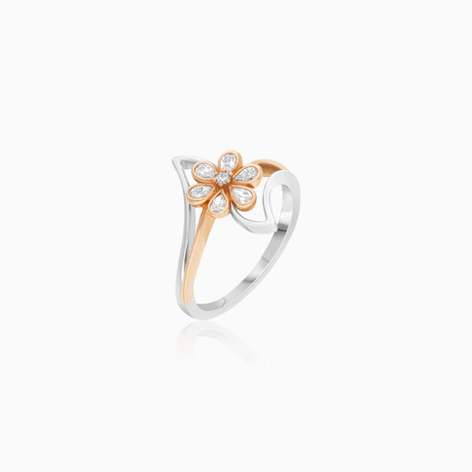Platinum Flower Ring with 18k Rose Gold and Natural Diamonds