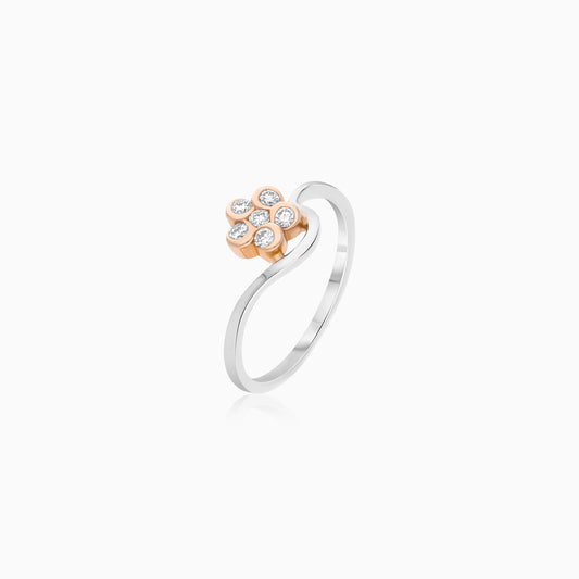 Platinum & 18k Rose Gold Natural Diamonds Flower Ring - Evara