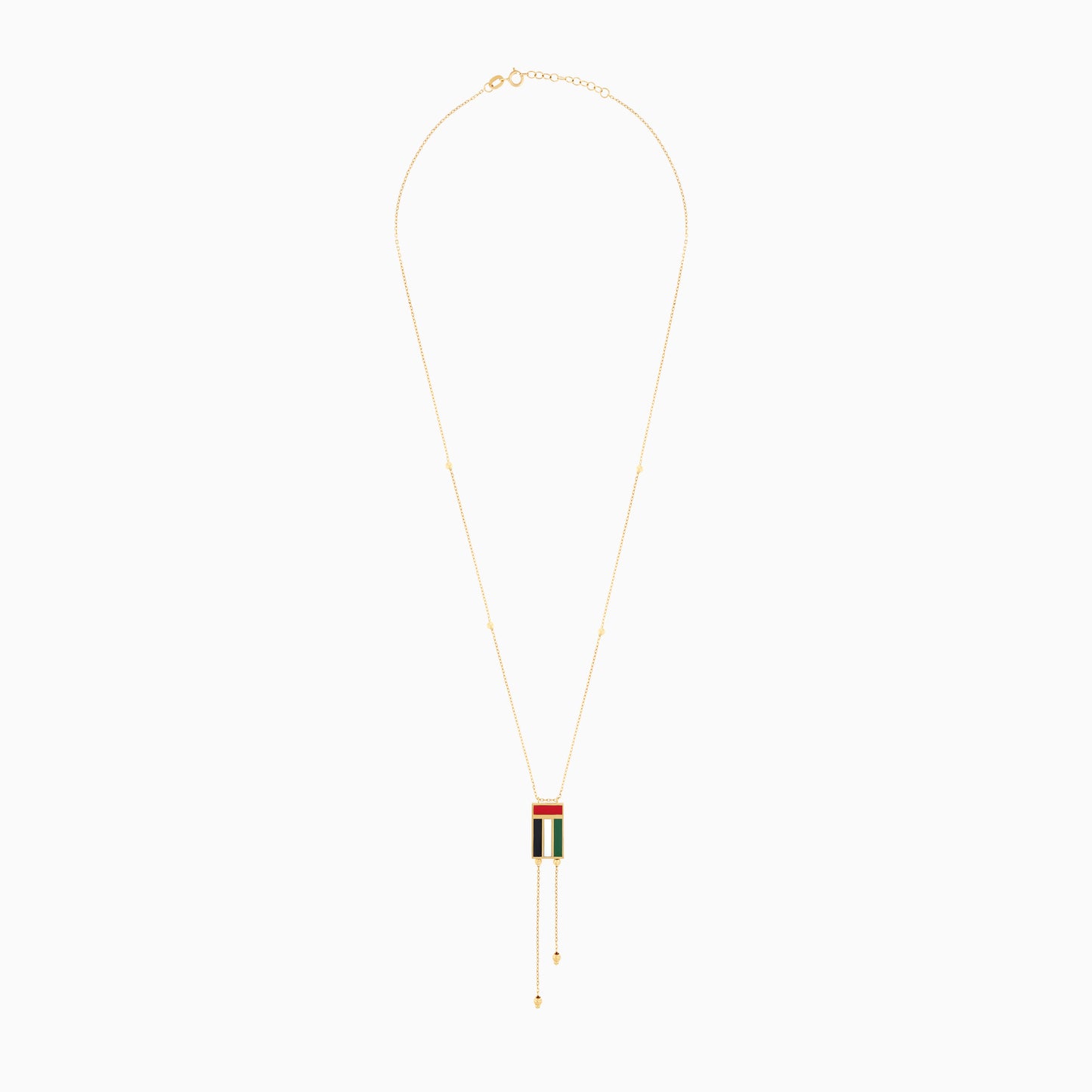 قلادة من الذهب الأصفر عيار 18 قيراطًا مزينة بألوان المينا لعلم الإمارات العربية المتحدة