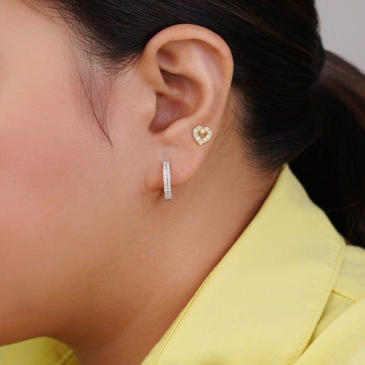 18K Yellow Gold Heart Stud Earrings with Zircon – Jawhara Piercing Collection