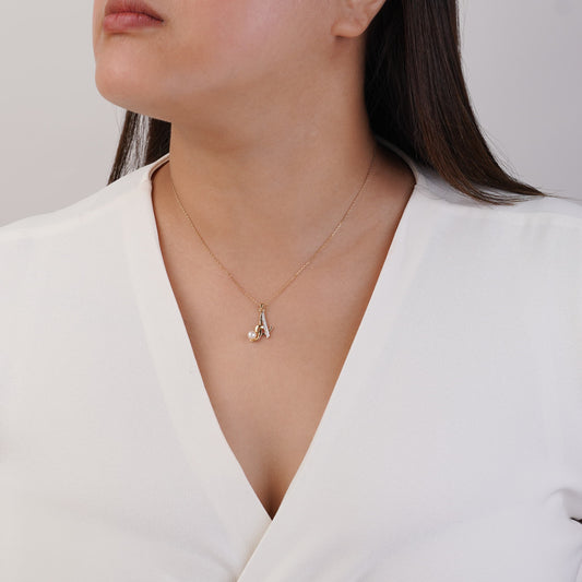 18k Yellow Gold 'A' Letter Necklace With Natural Diamond & Pearl